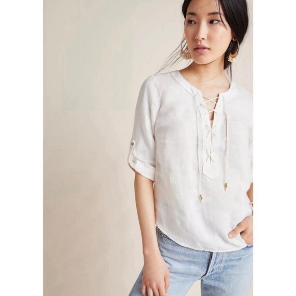 Maeve Tops - Anthropologie Maeve Cream Lace-Up Blouse size 4
